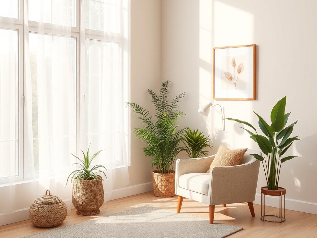 A serene counseling office with soft, natural light filtering through