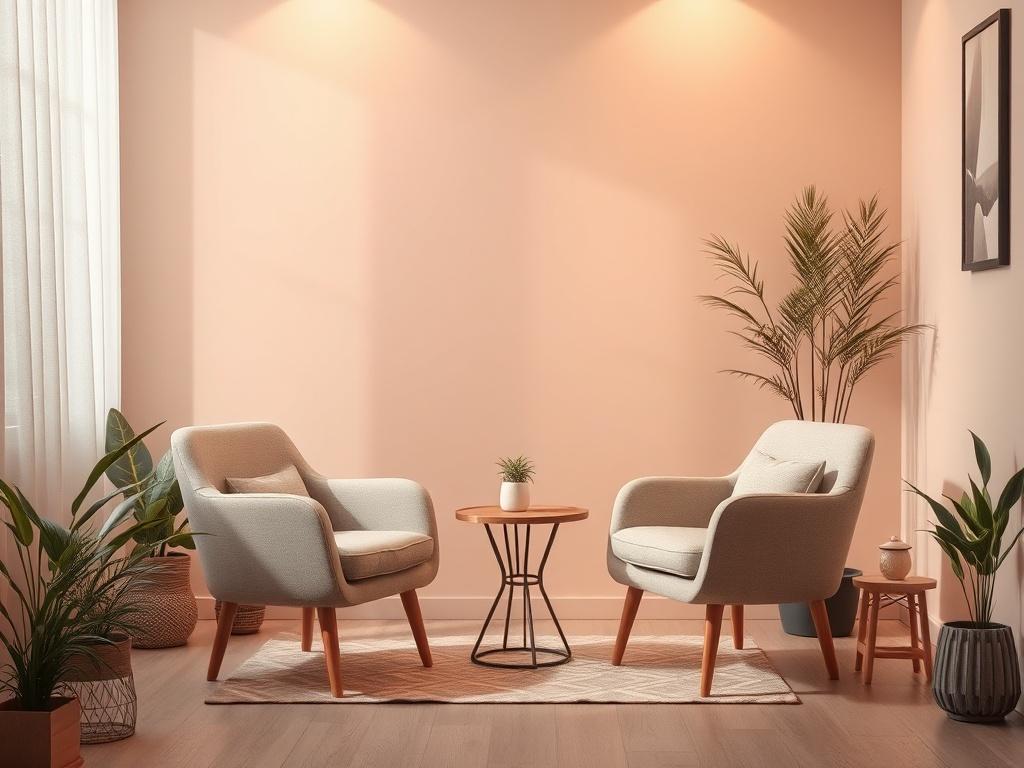 A serene counseling session setting with a single comfortable chair