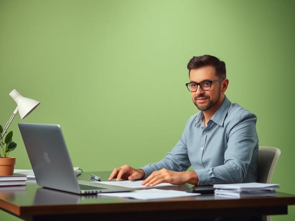 A realistic high resolution of a confident tax professional sitting