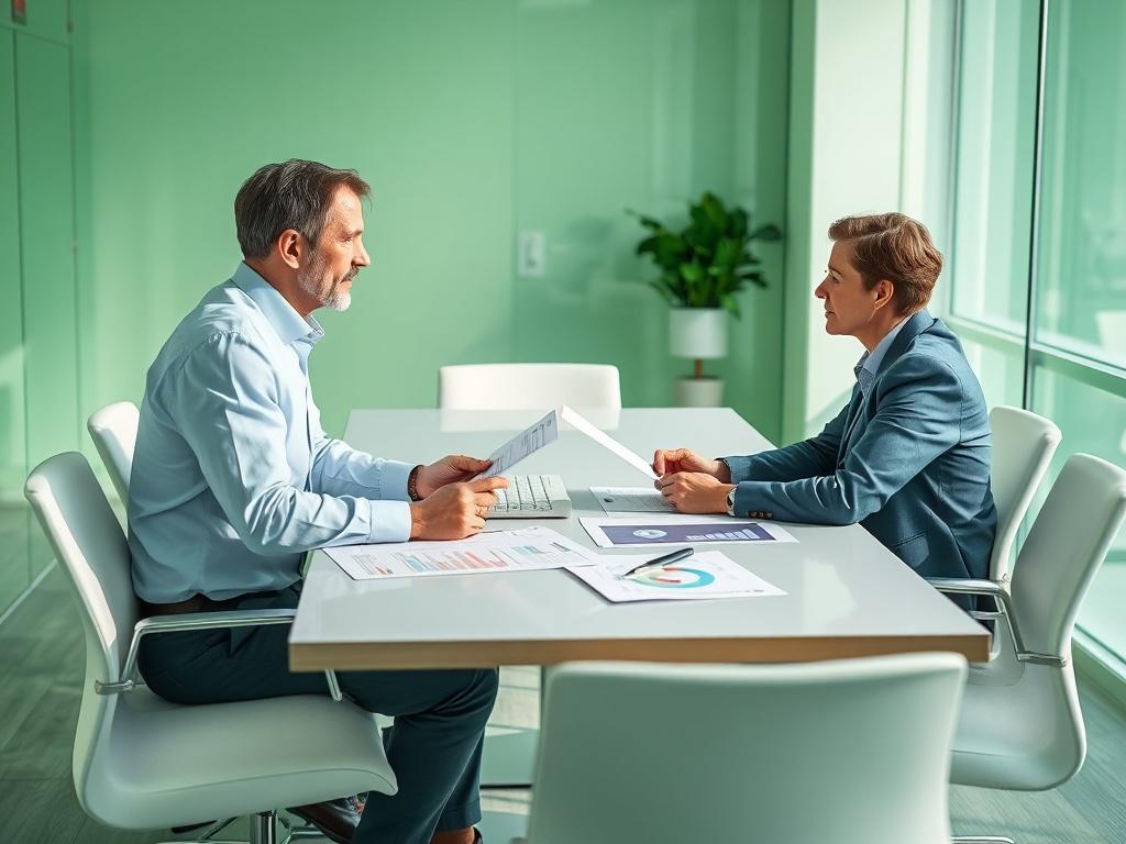 A tax consultant meeting with a client at a conference