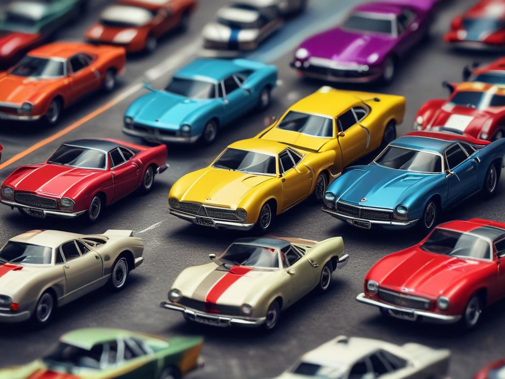 vintage race car diecast model, photorealistic, extreme detail, minimalistic design, vibrant colors, clean lines