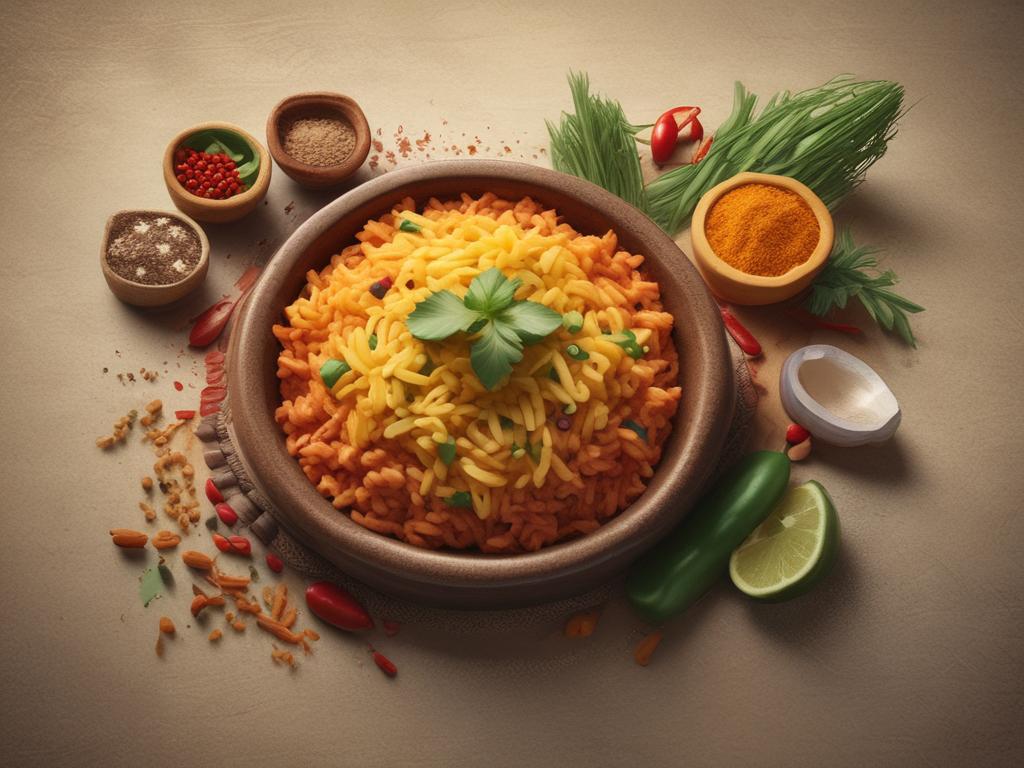Mexican rice, colorful dish, traditional flavors, savory spices