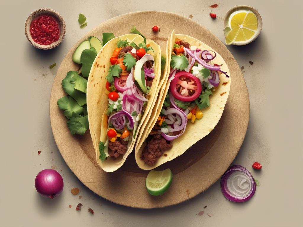 traditional tacos, Mexican cuisine, vibrant colors, fresh ingredients