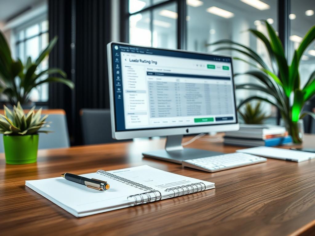 A focused shot of a modern office workspace with a