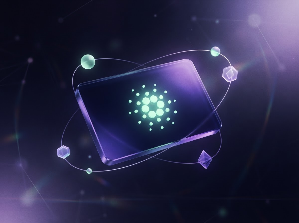 A luminous violet digital wallet surrounded by floating tokens