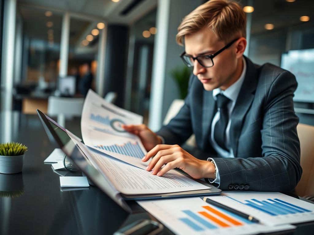 A close up of a business professional analyzing financial data