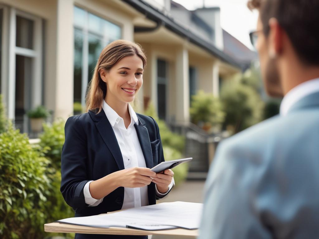 A close up shot of a real estate agent showing