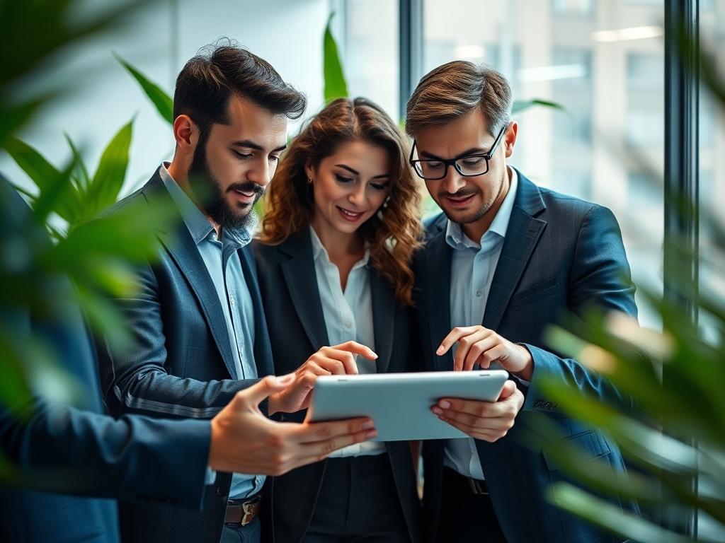 A close up shot of a professional team collaborating over