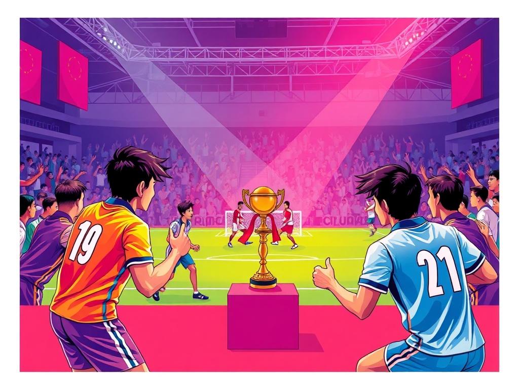 A vibrant scene of a sports tournament with players competing