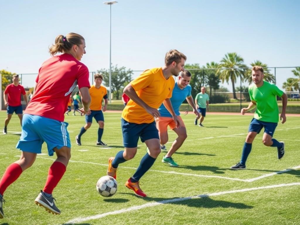 A vibrant scene of adults playing in a sports league