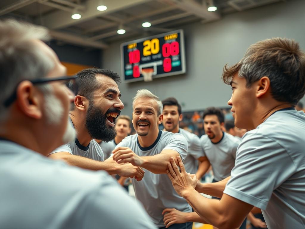An energetic scene capturing a group of adults participating in