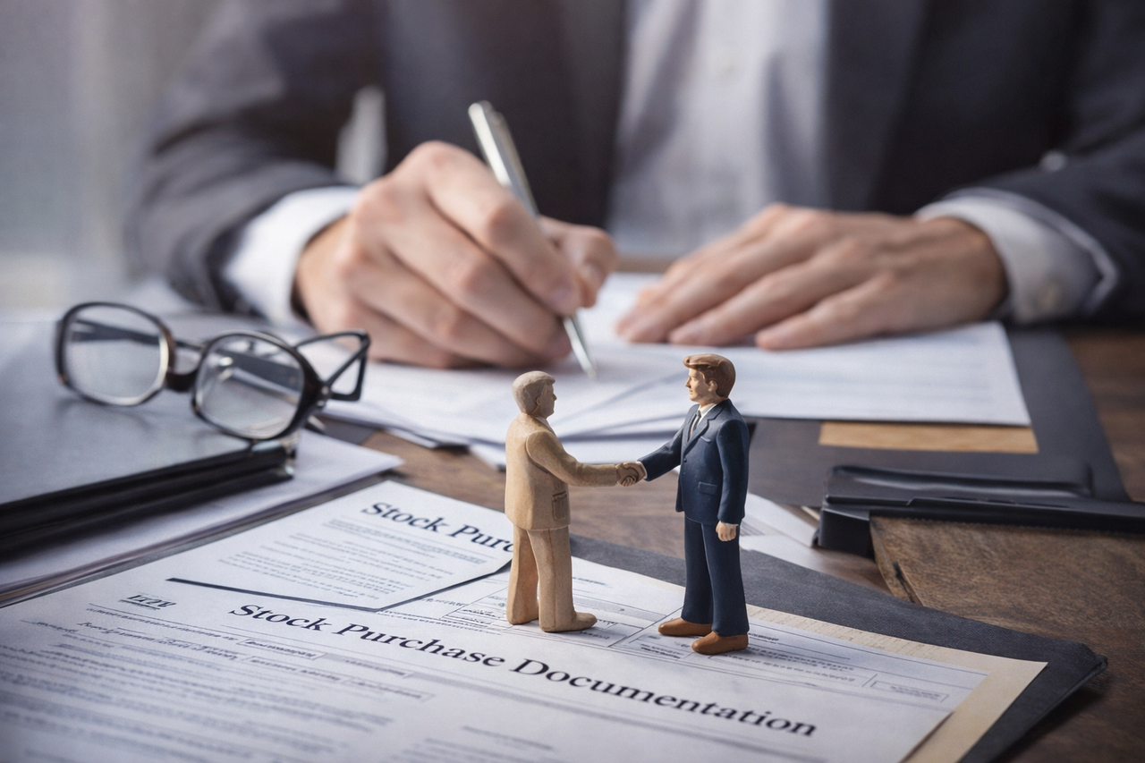 Stock purchase agreement and business acquisition documents for a $1.1 million Texas company sale