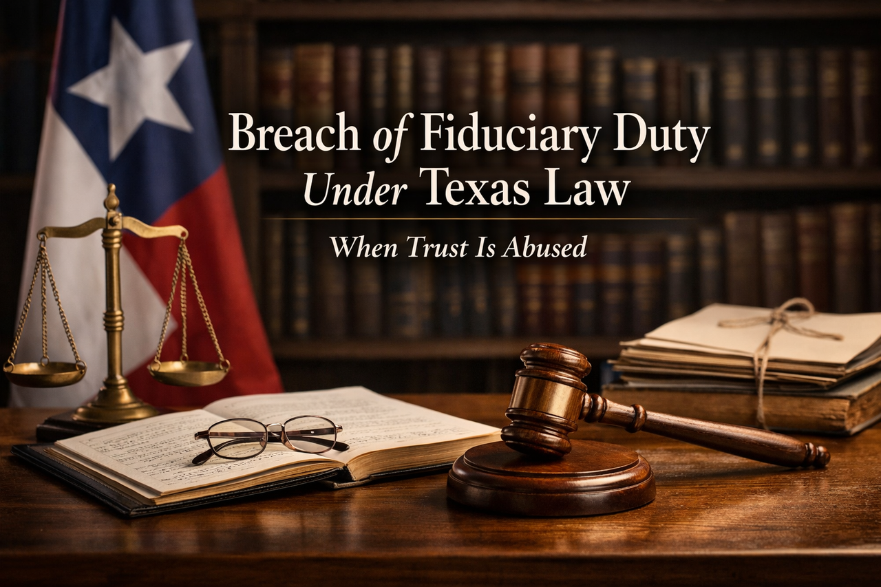 Breach of fiduciary duty under Texas law occurs when a person entrusted with another’s financial or legal interests puts self-interest ahead of loyalty and disclosure. This article explains how fiduciary duties arise, common forms of misconduct, and the remedies Texas courts may impose when trust is abused.