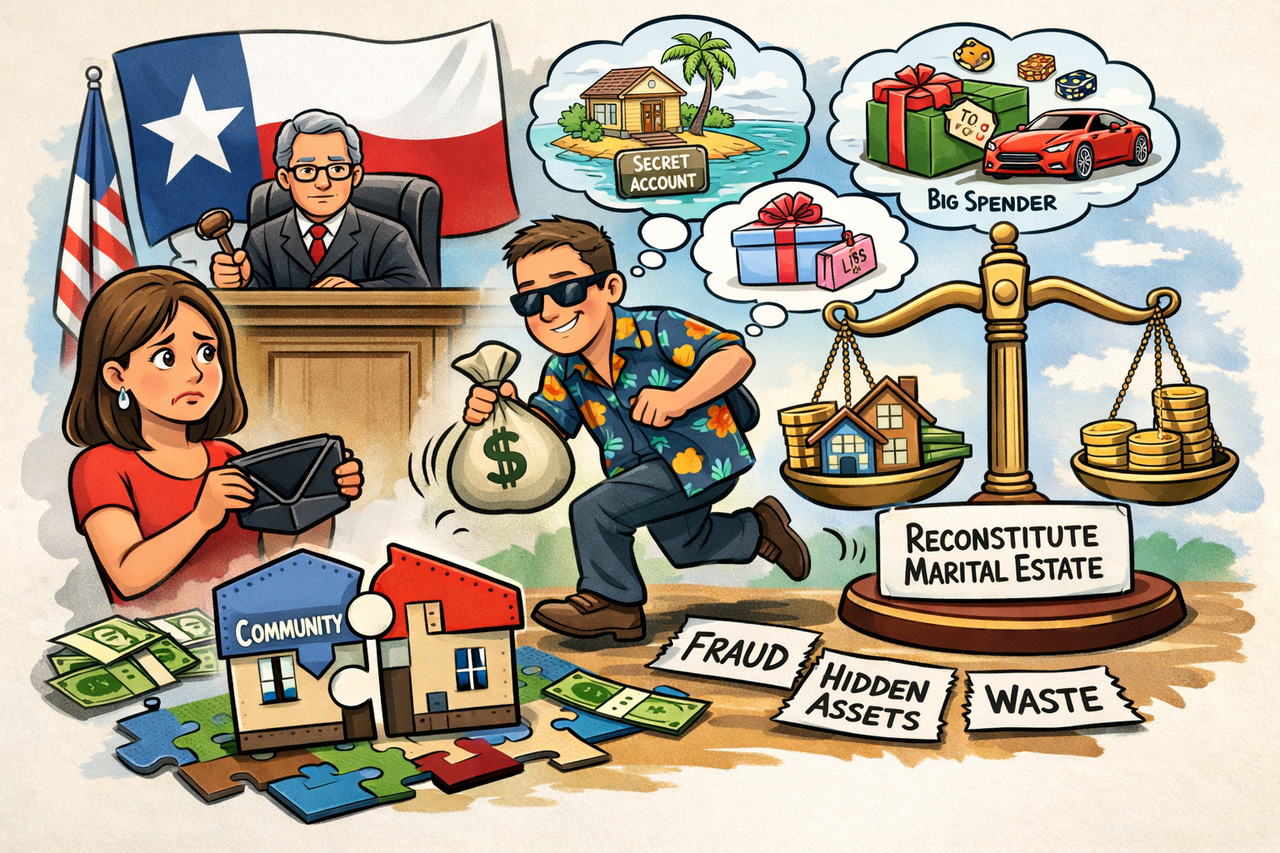 Texas courts may reconstitute the marital estate after fraud, waste, or hidden assets to ensure a just and right division in divorce cases.