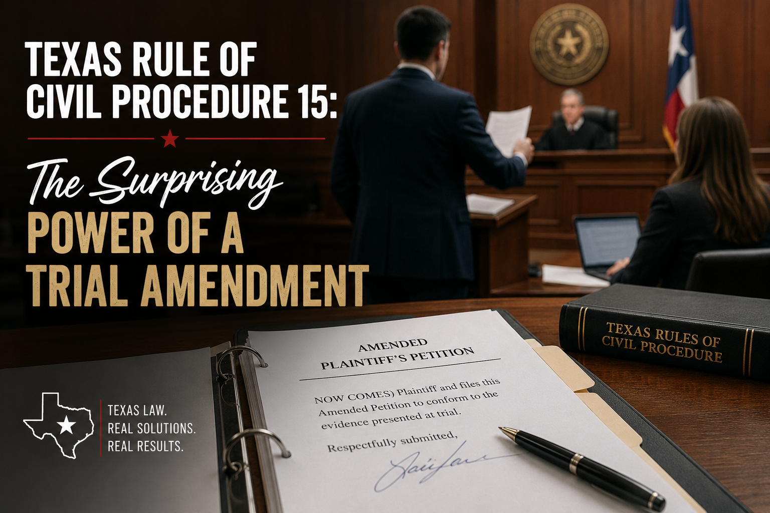 Texas Rule of Civil Procedure 15 trial amendment illustrated by amended pleadings presented in a Texas courtroom during active litigation.