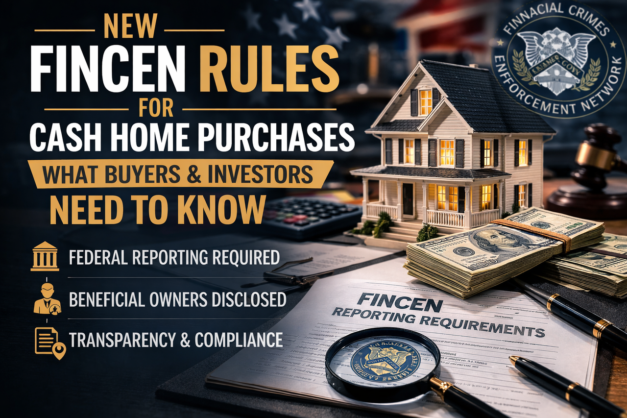 FinCEN’s new federal rule requires reporting of certain cash home purchases and LLC real estate transactions. Learn how the new regulations affect buyers and investors.