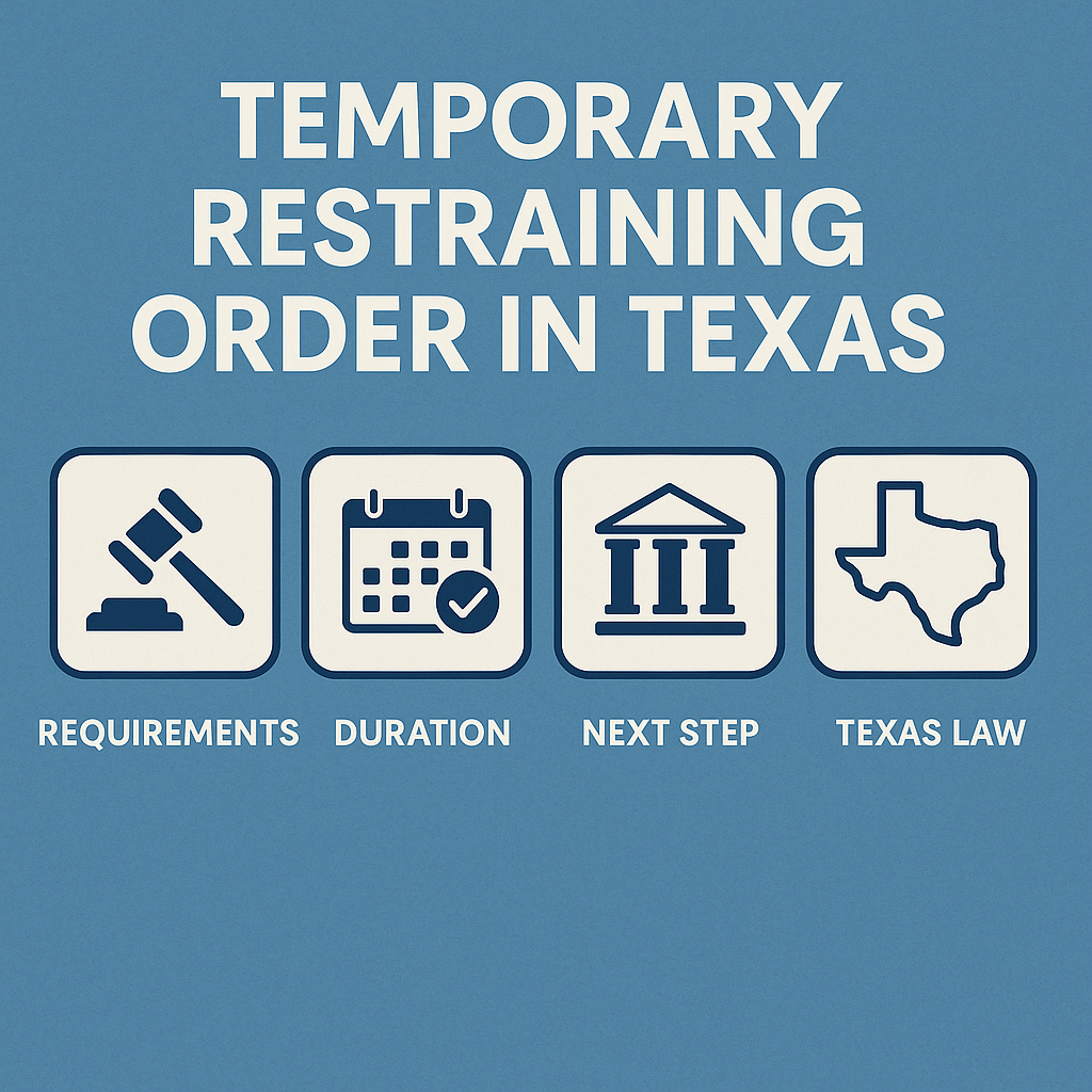 Learn what a Temporary Restraining Order (TRO) is under Texas law, including requirements, duration, and next steps toward a temporary injunction. Protect your rights today.