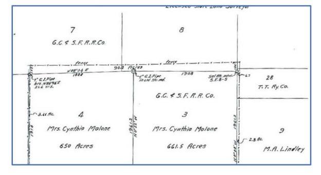 Simplified property survey map showing boundary lines of a land parcel with a vertical column extending upward to illustrate airspace ownership and potential encroachment.