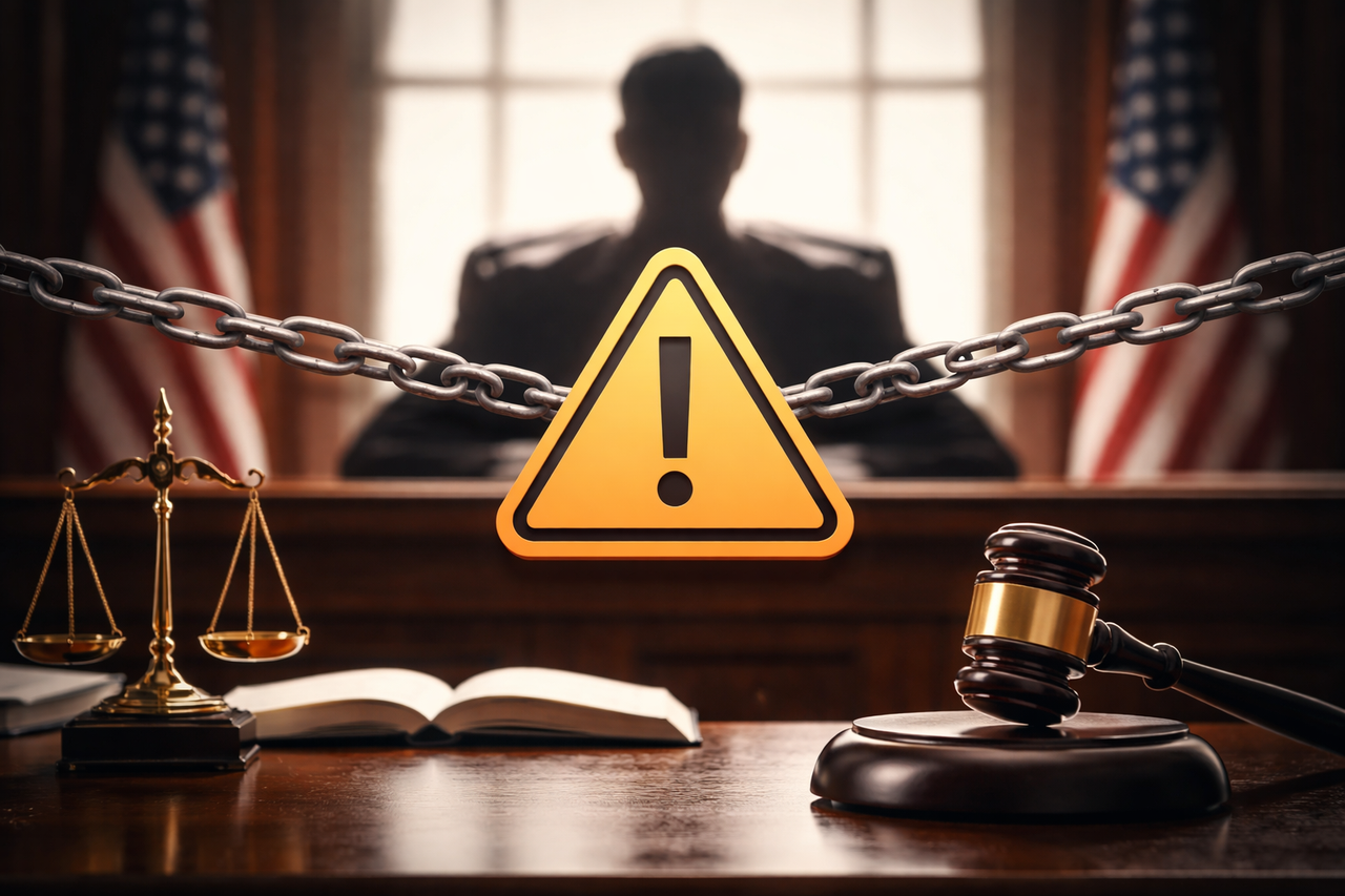 Texas courtroom scene with judge silhouette, gavel, and scales of justice, symbolizing judicial recusal and legal conflict