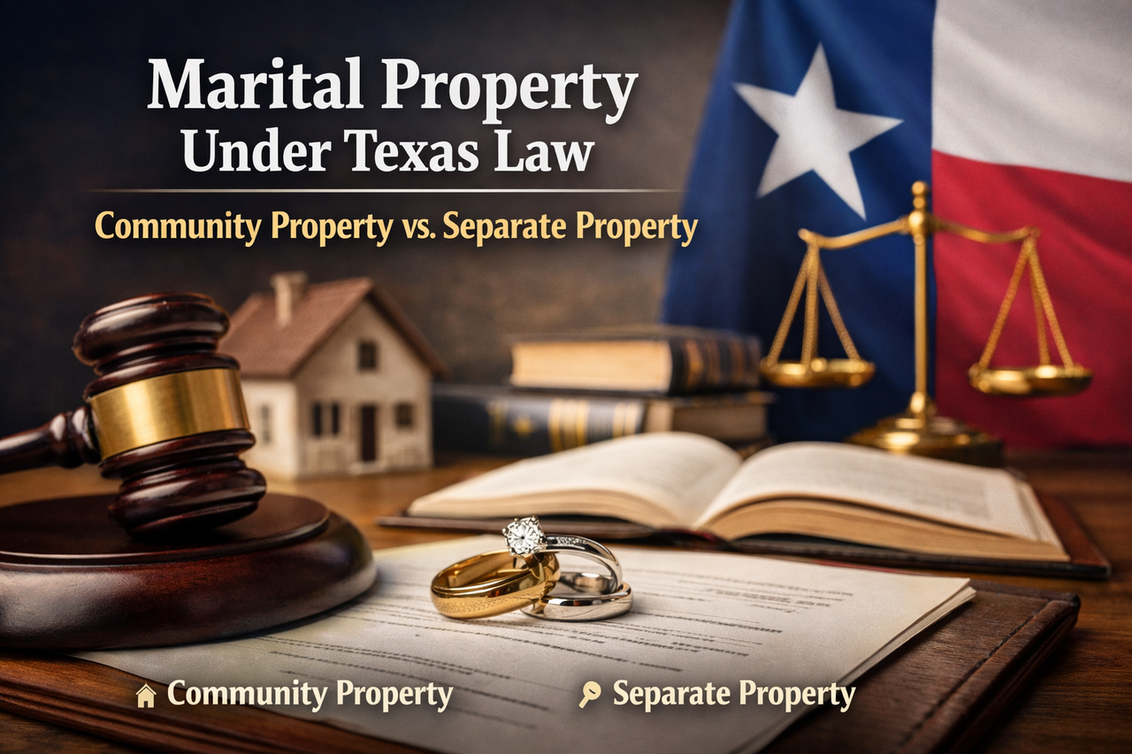 Learn how Texas law defines marital property, including community property and separate property, legal presumptions, tracing rules, and why classification matters in divorce and estate planning.