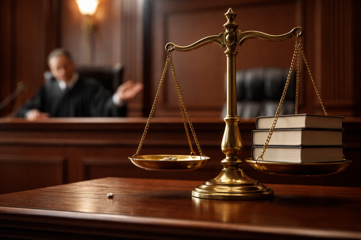 A courtroom scene where a judge dismisses a tiny, insignificant claim represented by a small object on a large scale, symbolizing the legal doctrine that courts do not concern themselves with trivial matters.