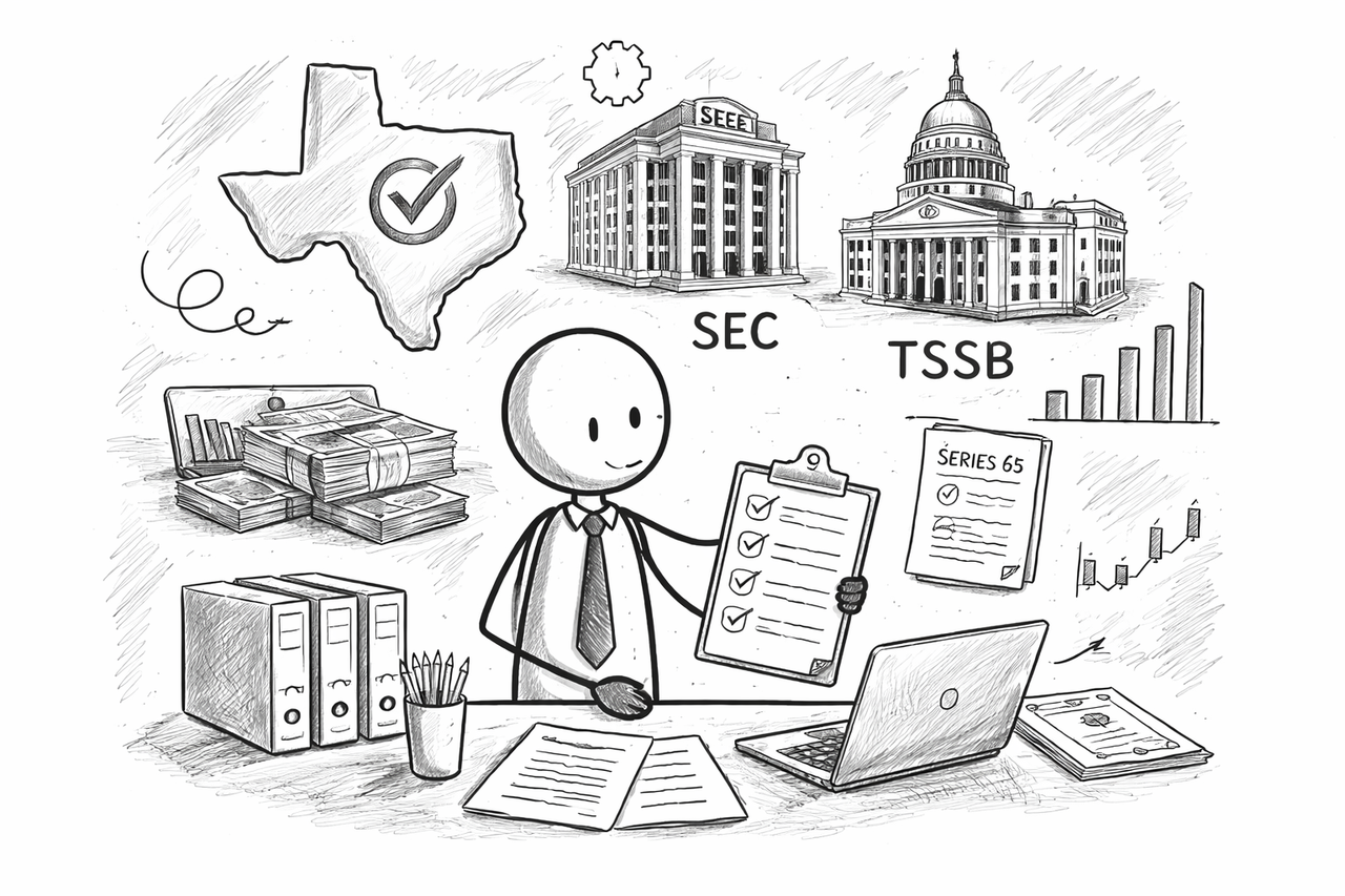 Thinking of becoming a financial advisor in Texas? Licensing depends on what you actually do—not your title. Learn how SEC registration, Texas State Securities Board rules, and exam requirements intersect for advisers operating in or with Texas clients.