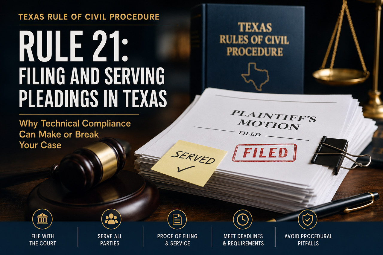 <strong>Texas Rule of Civil Procedure 21: Filing and Serving Pleadings in Texas—Why Technical Compliance Can Make or Break Your Case</strong>