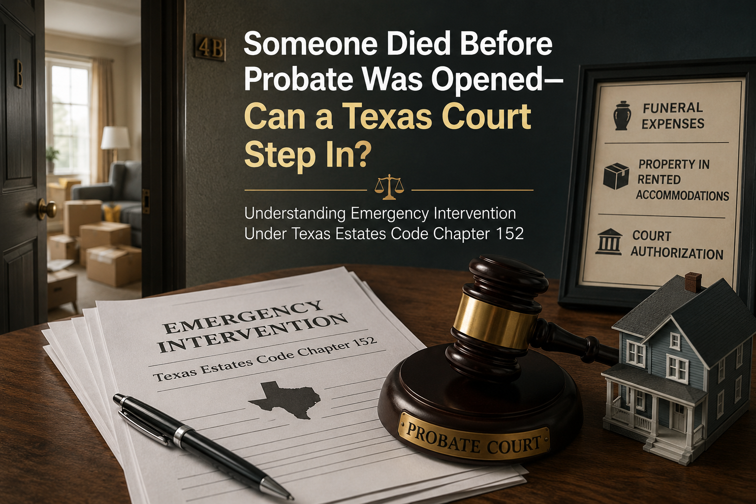 Texas probate emergency intervention under Estates Code Chapter 152 for funeral expenses and property left in a deceased tenant’s rental.