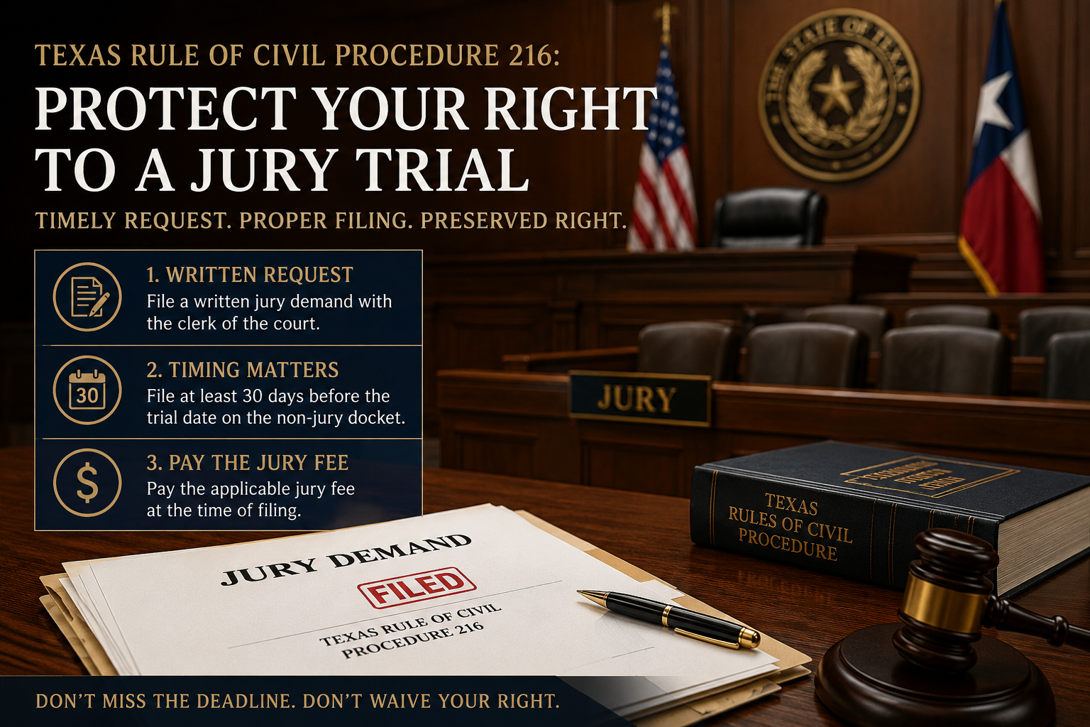 <strong>Texas Rule of Civil Procedure 216: How to Properly Demand a Jury Trial in Texas</strong>