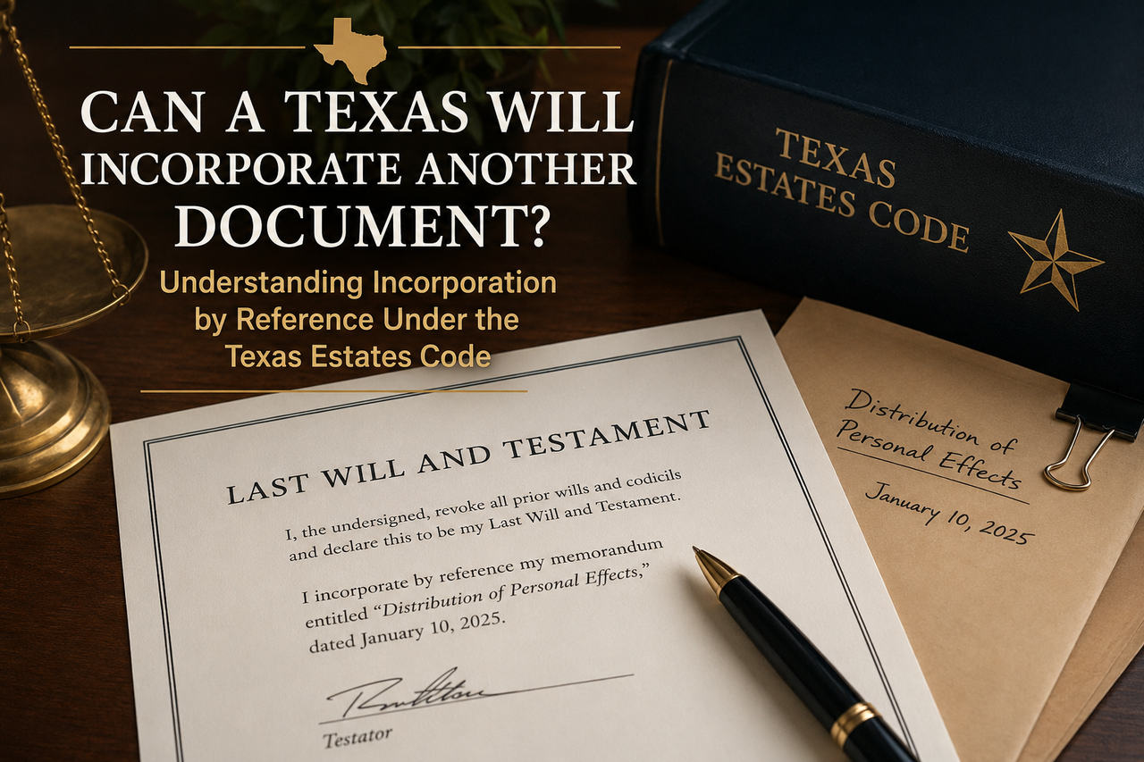 Texas will and memorandum illustrating incorporation by reference under Texas Estates Code § 254.005.