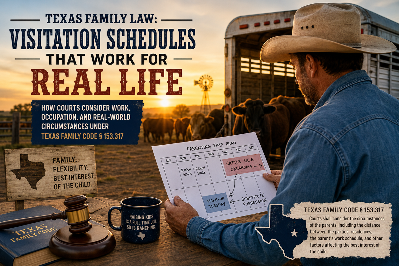 <strong>Why Texas Family Courts Sometimes Build Visitation Schedules Around Cattle Sales: The Little-Known Flexibility of Texas Family Code § 153.317</strong>