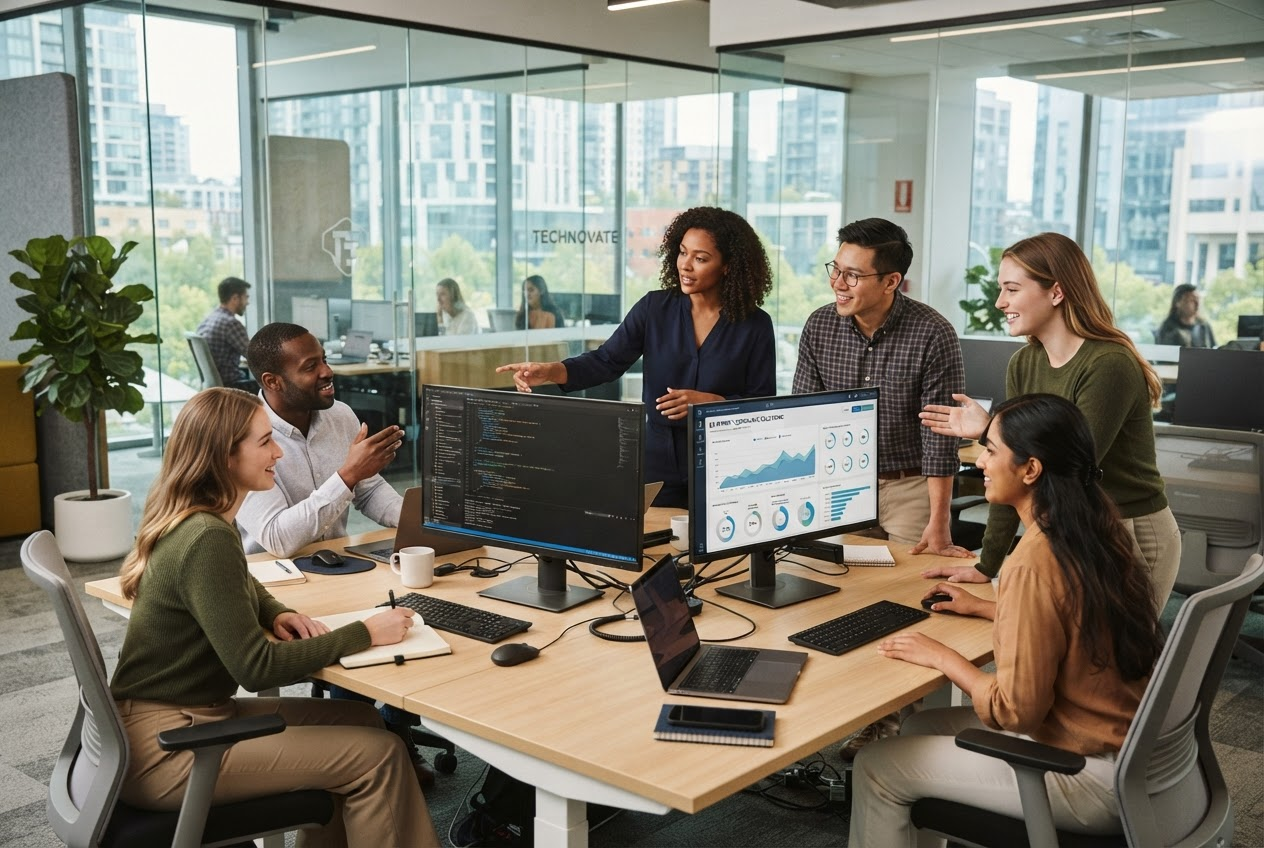 NexusPoint IT professional team collaborating in modern office