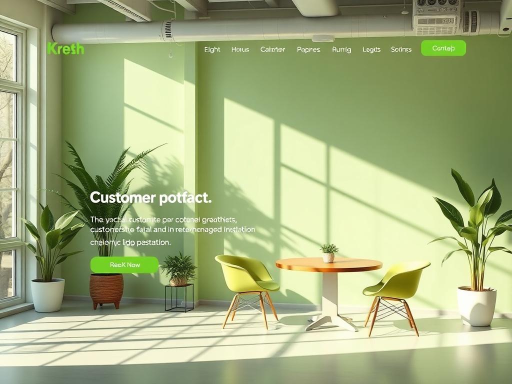 A sleek, modern website hero section featuring a bold image that represents customer engagement, with a vibrant palette of greens and whites infused with natural light. The layout should be clean and professional, showcasing strong visuals and a clear call to action.