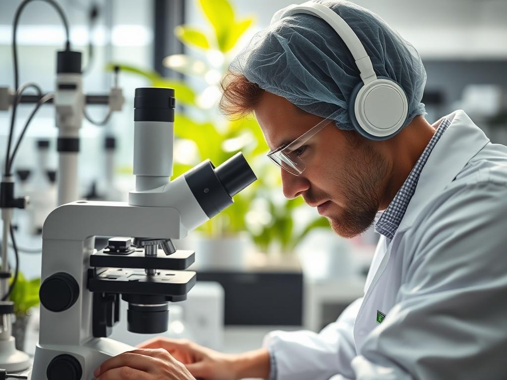 A close up shot of a scientist in a laboratory,
