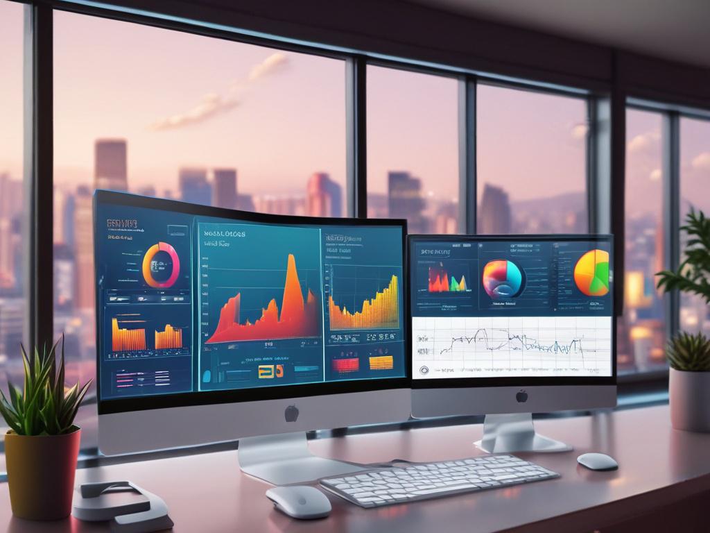 A sleek dashboard displaying marketing analytics on a computer screen,