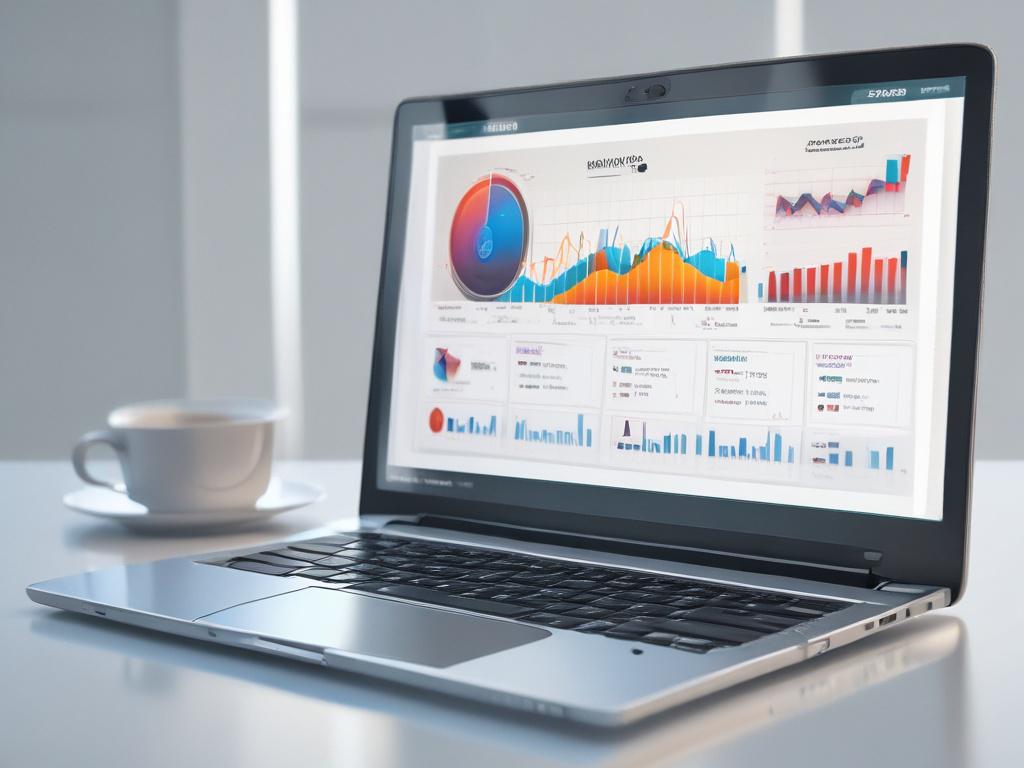 A realistic high-resolution photo of a sleek laptop displaying an email marketing dashboard, with vibrant graphs and charts on the screen. The laptop is placed on a modern desk with a clean white background, showcasing a bright and inviting workspace. The scene captures the essence of digital marketing, emphasizing productivity and innovation. The color theme incorporates rgb(50, 170, 39) to enhance the visual appeal.