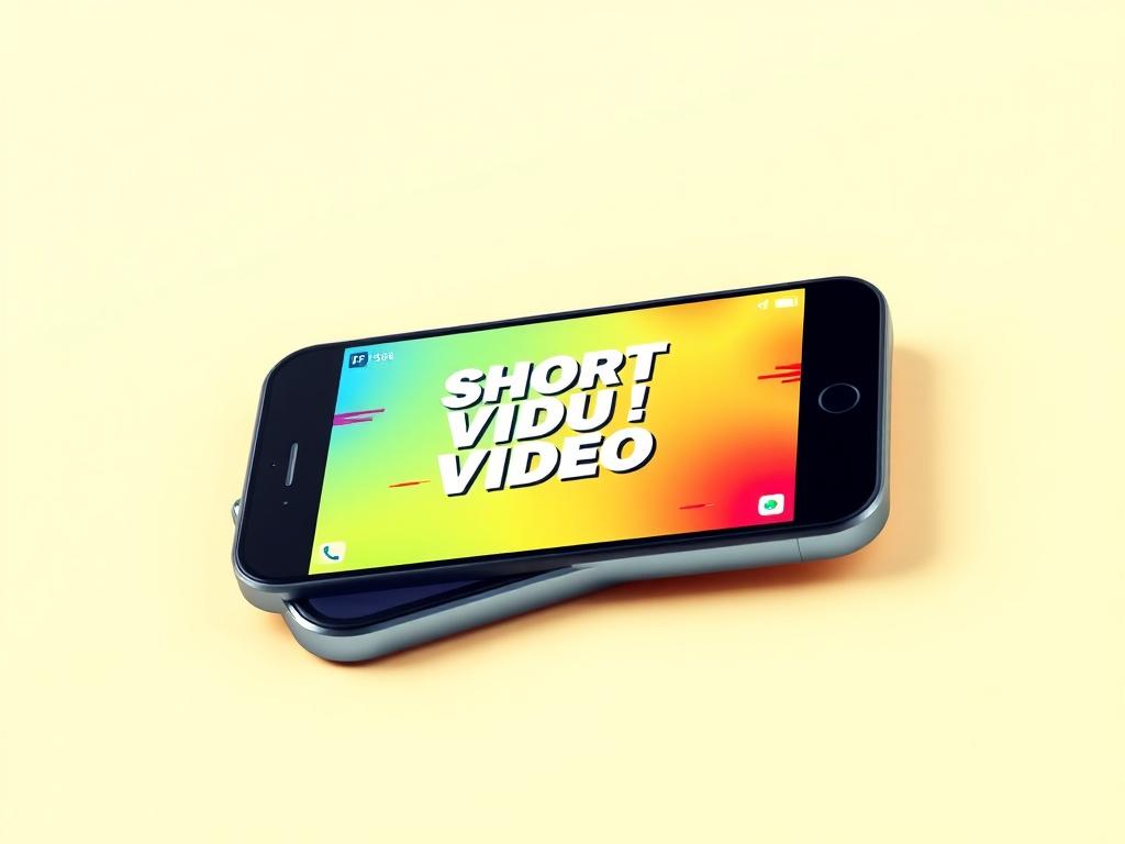 A vibrant, eye-catching image showcasing a smartphone displaying a short video ad on social media, with bright colors and engaging visuals. The background is minimalistic, emphasizing the smartphone and ad content. The composition should be clean and focused on the ad's appeal, highlighting the concept of rapid engagement.