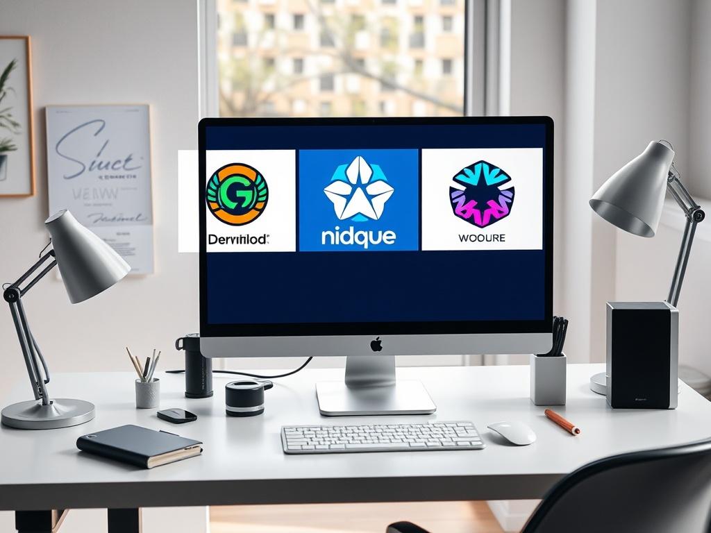 A clean and modern design studio workspace with a computer