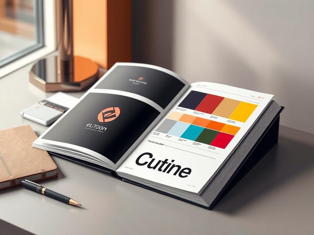 An elegant display of a brand kit open on a