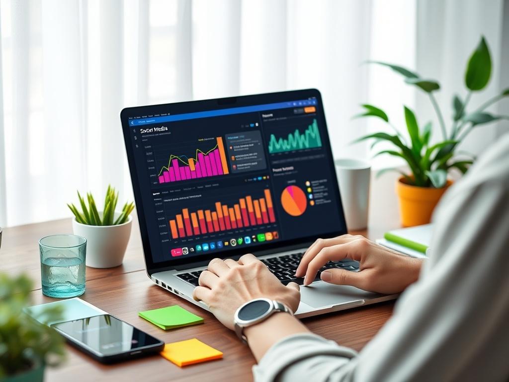 An engaging social media management scene featuring a person working