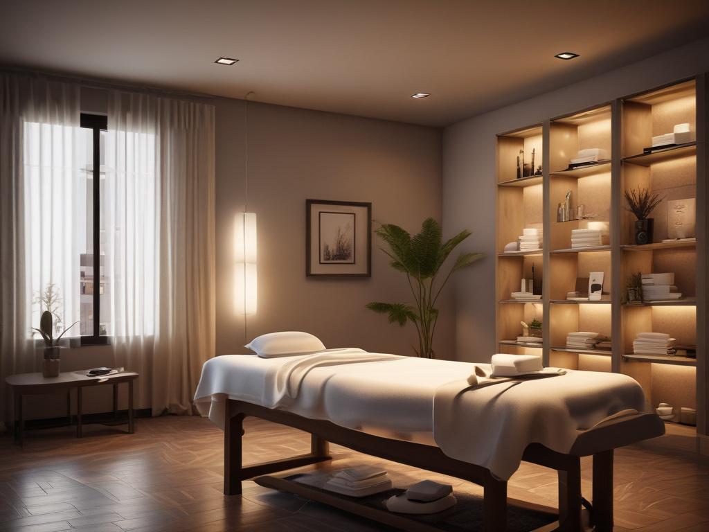 A serene and inviting massage room with soft lighting and