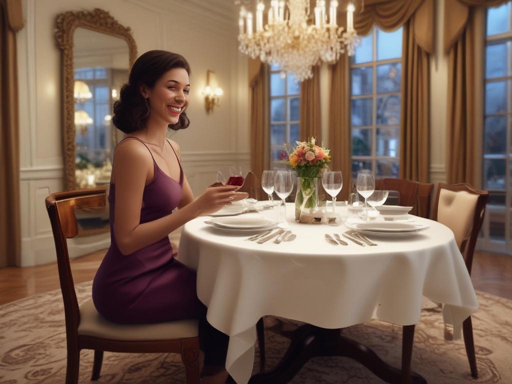 An intimate dining setting with a beautifully set table, featuring