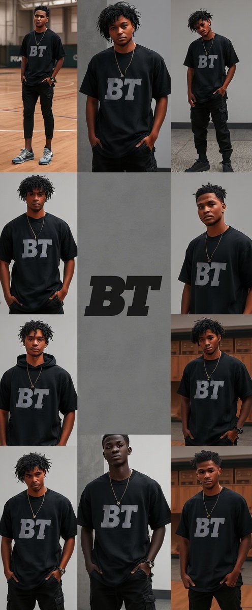 Collage of models wearing Black Tee in basketball and urban environments