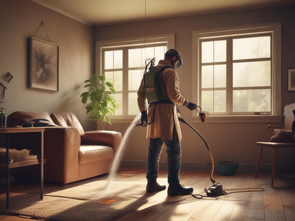 realistic image of a pest control professional spraying insecticide in