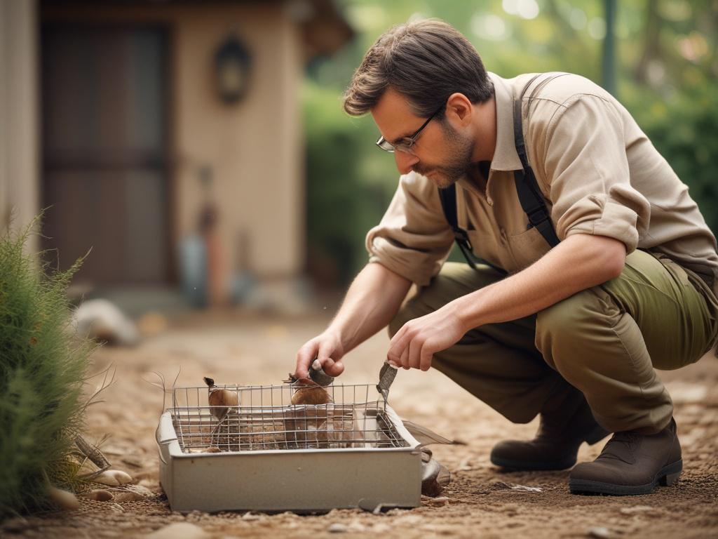 high resolution image of a pest control technician setting a