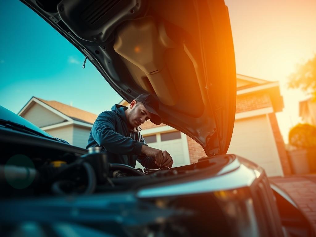 A close up shot of a mobile mechanic repairing a