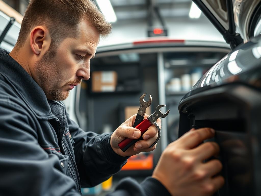 A close up shot of a mechanic expertly diagnosing a