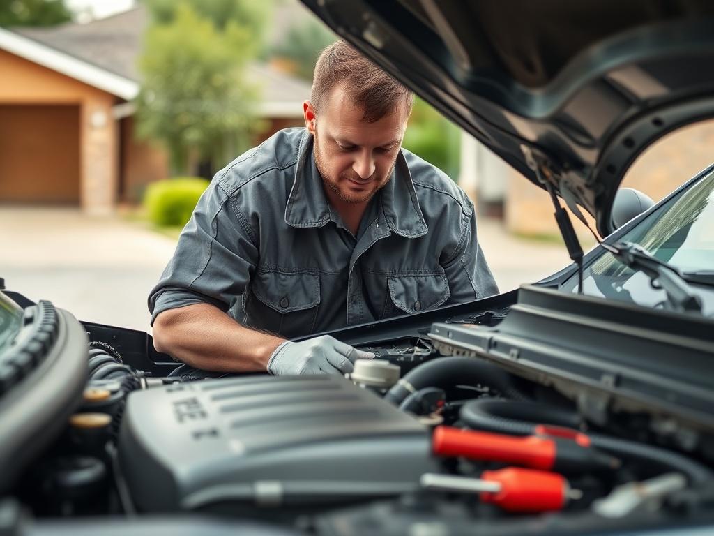 A close up shot of a mechanic inspecting a car
