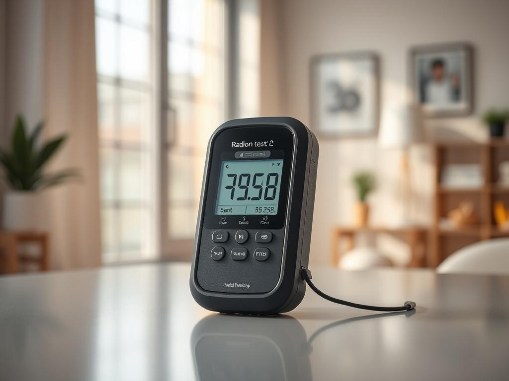 A close up shot of a radon testing device placed