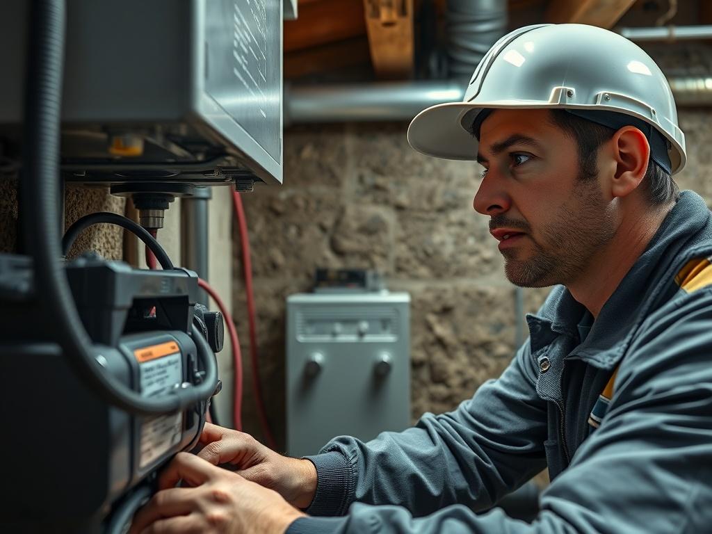An illustration showing a technician working on a radon mitigation